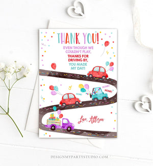 Editable Drive By Birthday Parade Thank You Card Virtual Party Invite Honk Wave Car Girl Red Quarantine Instant Download Digital Corjl 0333