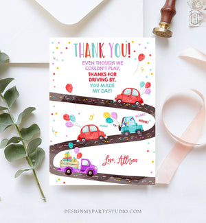 Editable Drive By Birthday Parade Thank You Card Virtual Party Invite Honk Wave Car Girl Red Quarantine Instant Download Digital Corjl 0333