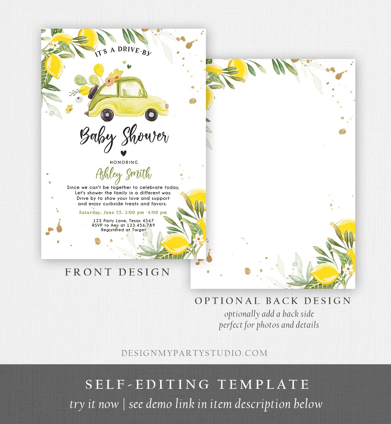 Editable Drive By Baby Shower Invitation Lemon Gender Neutral Baby Shower Drive Through Virtual Shower Lemons Template Download Corjl 0335