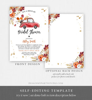 Editable Fall Drive By Bridal Shower Invitation Couples Shower Invite Quarantine Burgundy Rust Fall in Love Template Download Corjl 0335