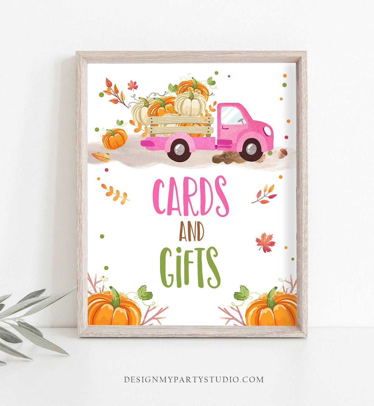 Cards and Gifts Sign Pumpkin birthday sign Table sign Pumpkin party Decor Fall Party Autumn Pink Pumpkin Truck Pumpkin Decor PRINTABLE 0153