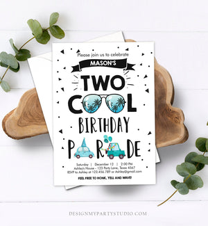 Editable Drive By Birthday Parade Invitation 2nd Birthday Two Cool Invite Honk Wave Car Boy Blue Second Instant Download Digital Corjl 0136