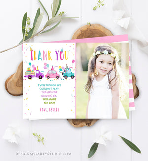 Editable Drive By Birthday Parade Thank You Card Virtual Party Invite Honk Wave Car Girl Pink Quarantine Instant Download Digital Corjl 0333