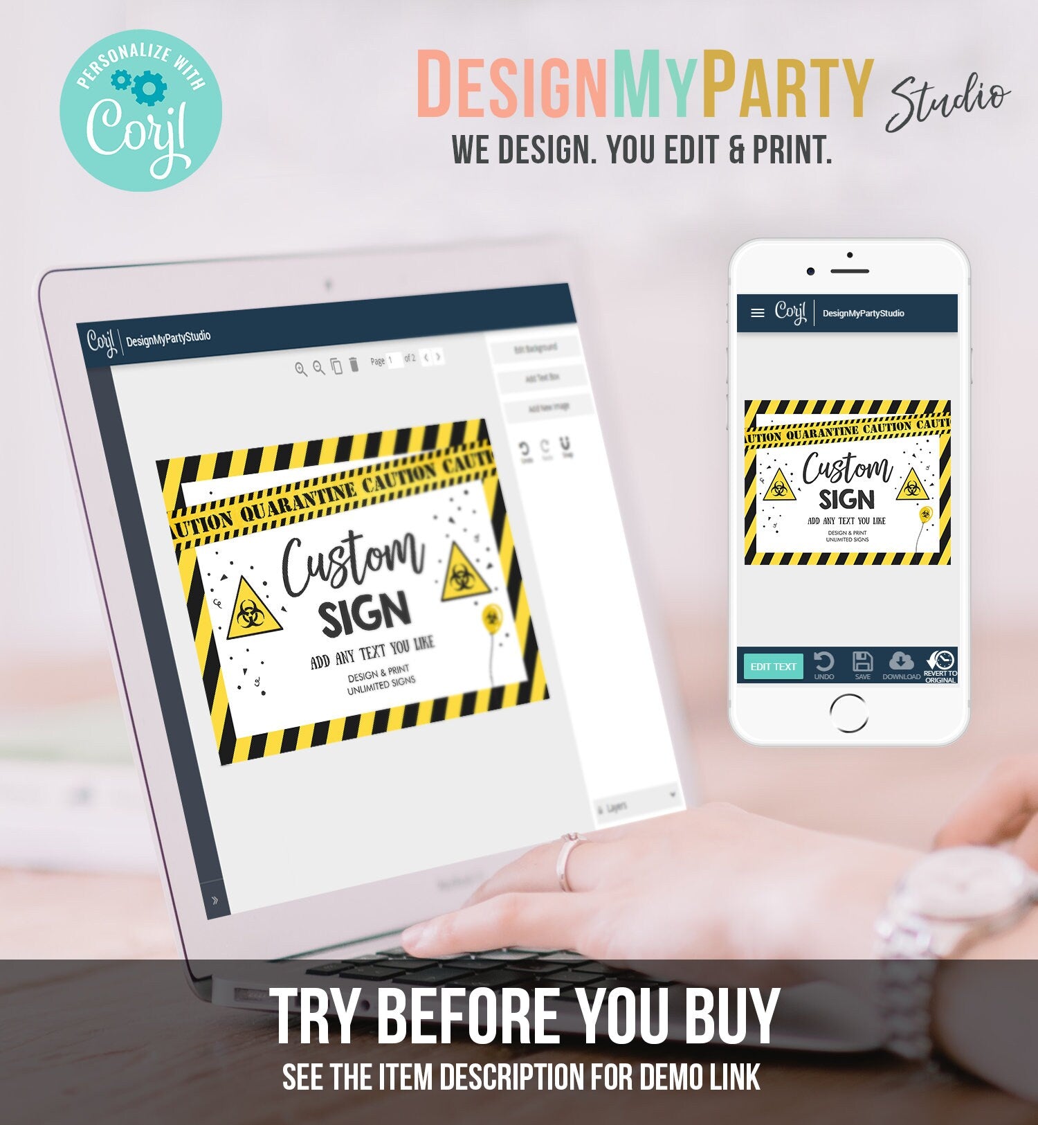 Editable Custom Quarantine Birthday Sign Welcome Quarantine Party Poster Virtual Party Banner None of You Zoom Template PRINTABLE Corjl 0334