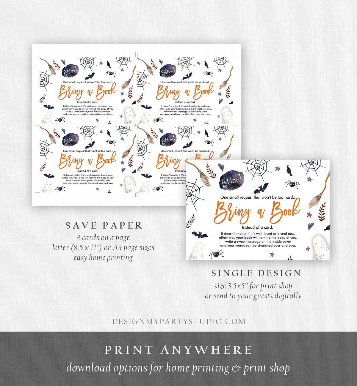 Editable Bring a Book Card Baby Shower Peek a Boo Halloween Book Insert Book Request Insert Card Details Corjl Template Printable 0199