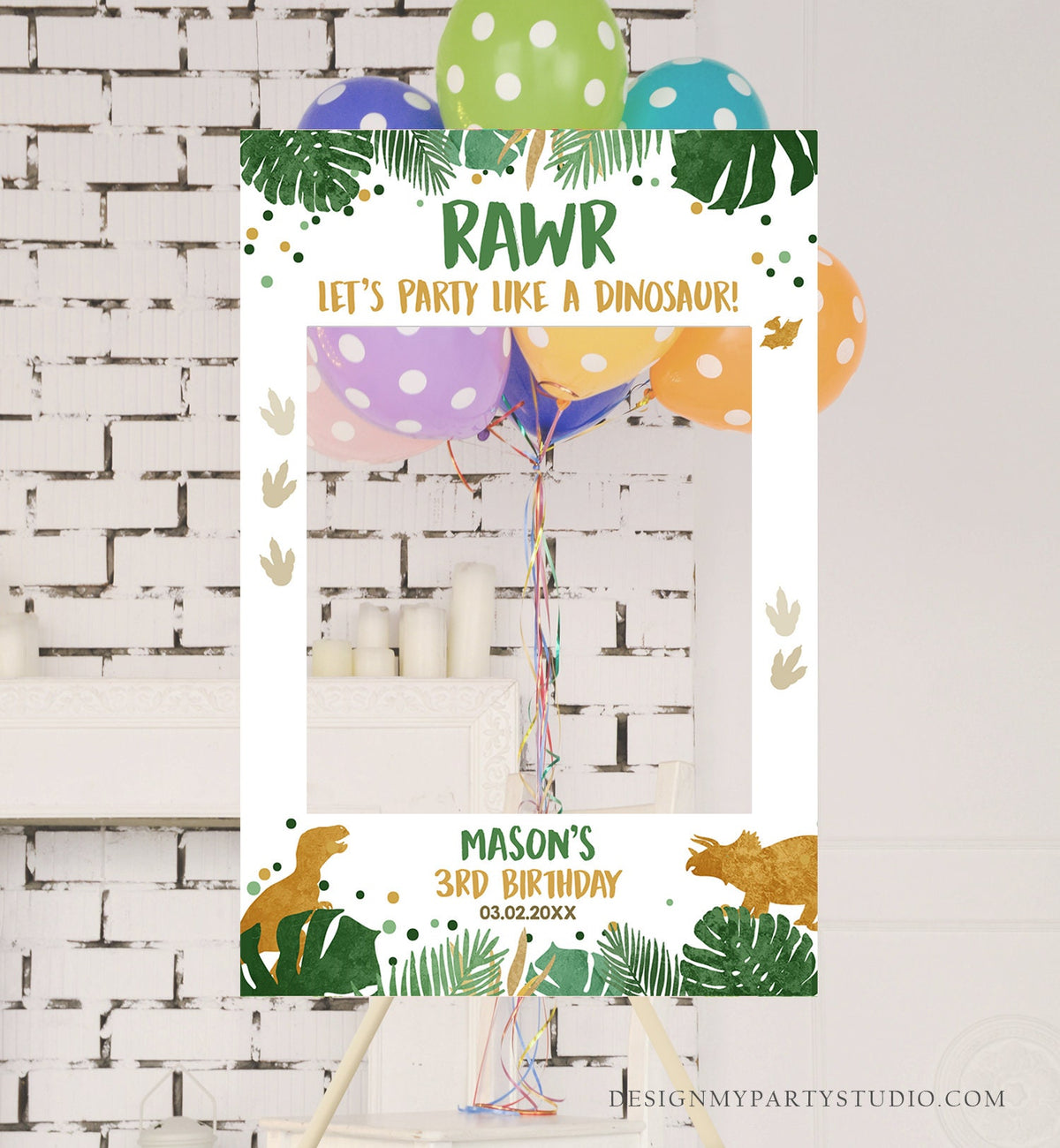 Editable Safari Animals Birthday Photo Prop Frame Chalk Gold Boy Birthday Wild Animals Party Photo Booth Decor Roar Template PRINTABLE 0016