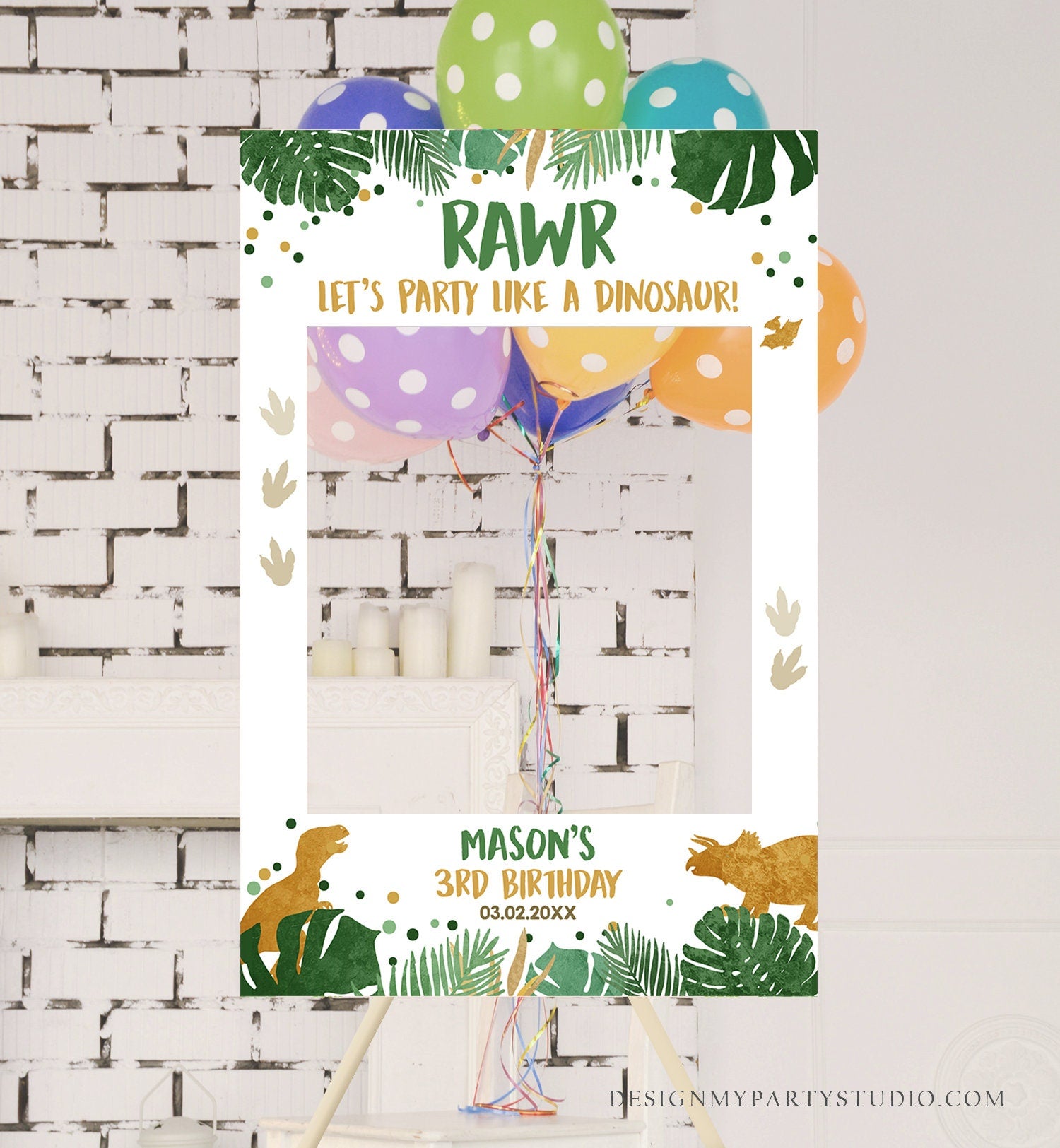 Editable Safari Animals Birthday Photo Prop Frame Chalk Gold Boy Birthday Wild Animals Party Photo Booth Decor Roar Template PRINTABLE 0016