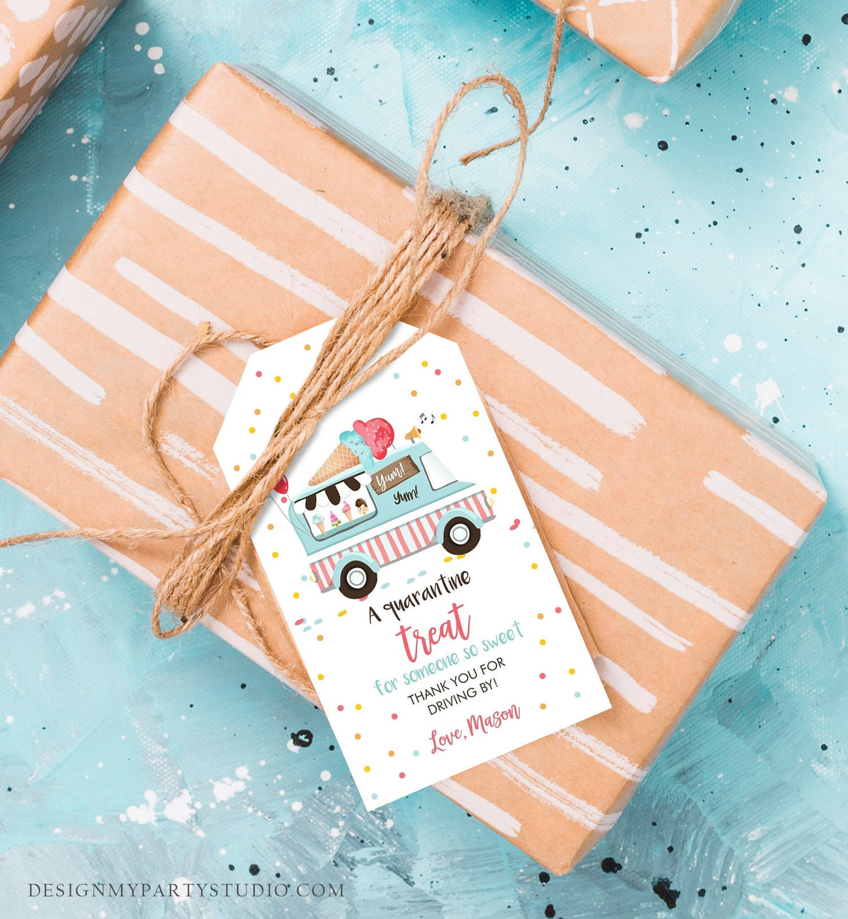 Editable Drive By Favor Tag Drive Through Ice Cream Truck Birthday Thank You Gift Tags Quarantine Ice Cream Parade Neutral Boy Corjl 0243