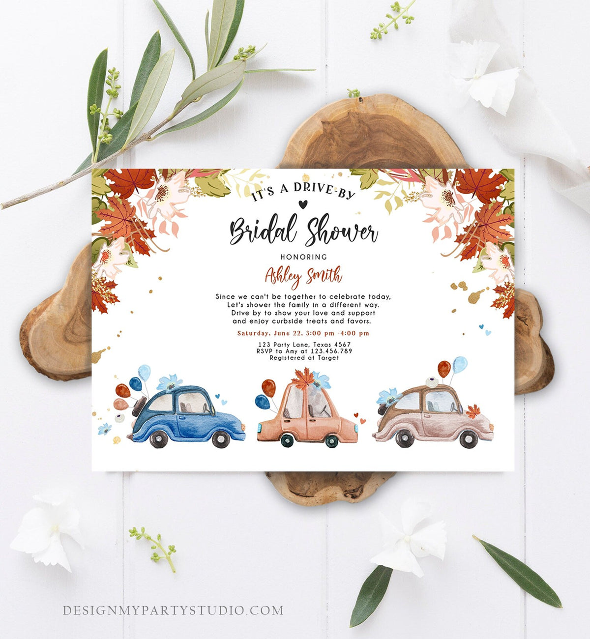 Editable Fall Drive By Bridal Shower Invitation Couples Shower Invite Quarantine Drive Through Fall in Love Template Download Corjl 0335