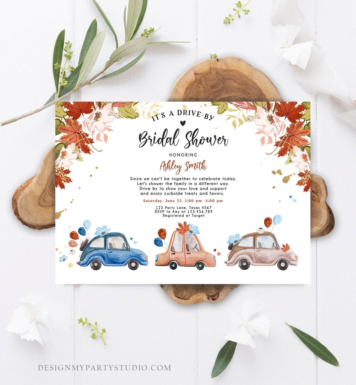 Editable Fall Drive By Bridal Shower Invitation Couples Shower Invite Quarantine Drive Through Fall in Love Template Download Corjl 0335