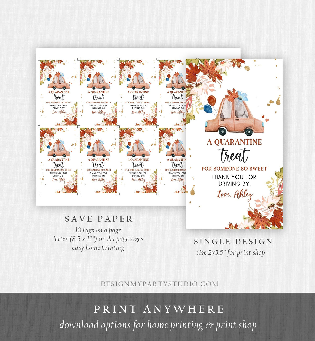 Editable Drive By Favor Tag Fall Drive Through Baby Shower Bridal Shower Birthday Thank You Gift Tags Quarantine Autumn Blue Boy Corjl 0335