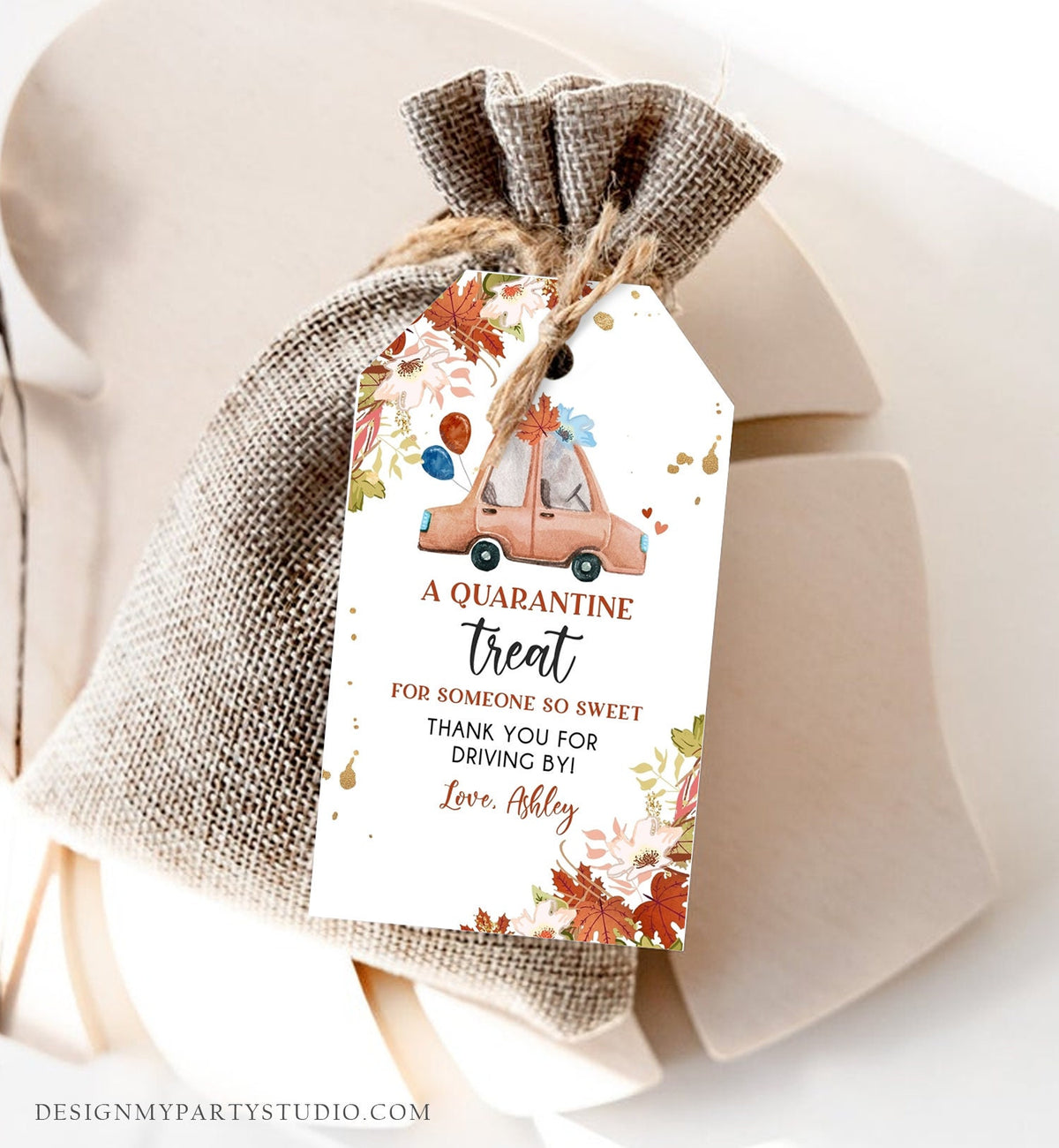 Editable Drive By Favor Tag Fall Drive Through Baby Shower Bridal Shower Birthday Thank You Gift Tags Quarantine Autumn Blue Boy Corjl 0335