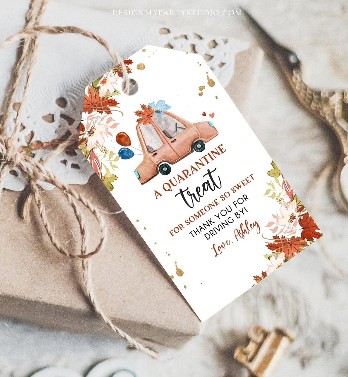 Editable Drive By Favor Tag Fall Drive Through Baby Shower Bridal Shower Birthday Thank You Gift Tags Quarantine Autumn Blue Boy Corjl 0335