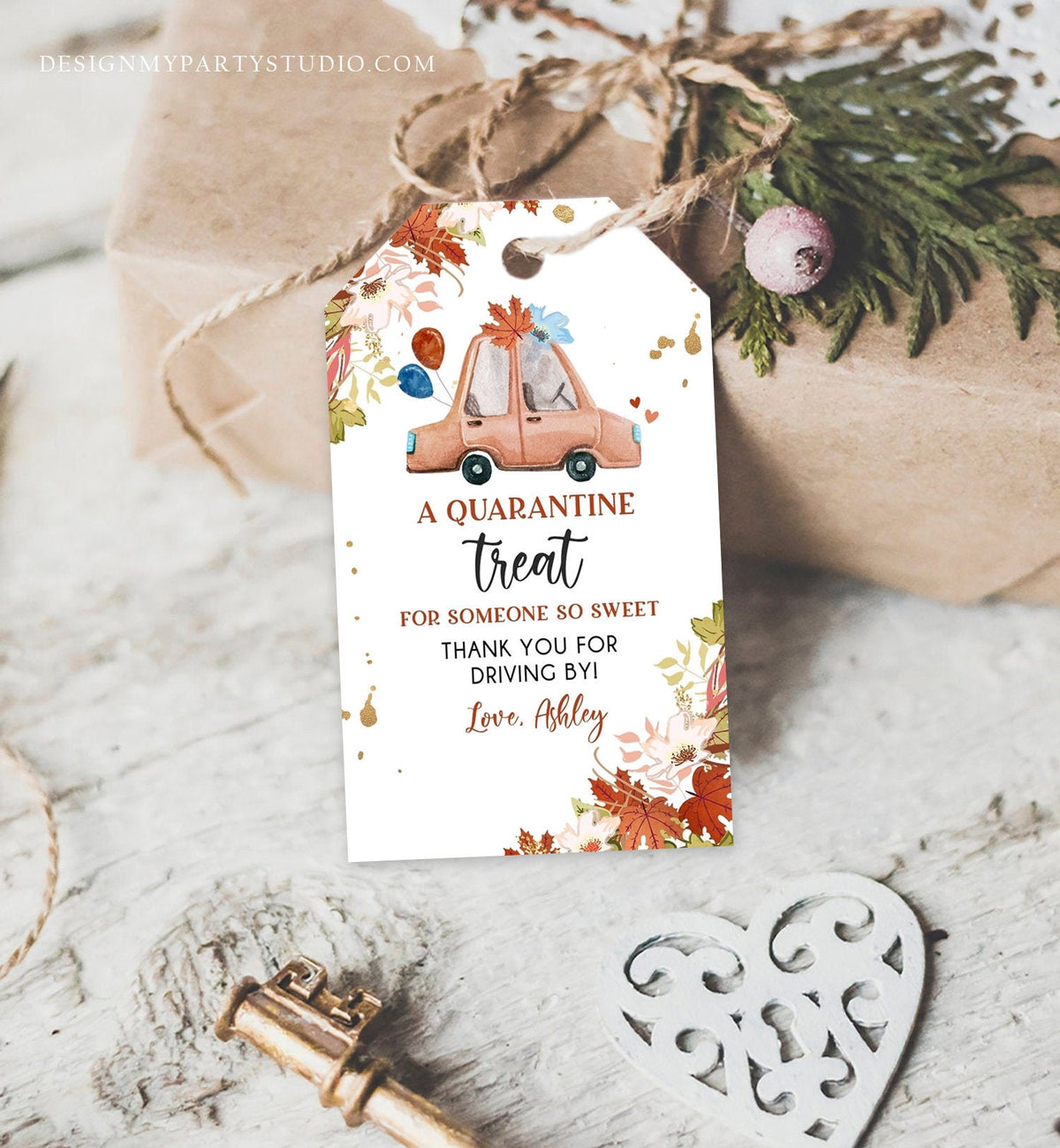 Editable Drive By Favor Tag Fall Drive Through Baby Shower Bridal Shower Birthday Thank You Gift Tags Quarantine Autumn Blue Boy Corjl 0335