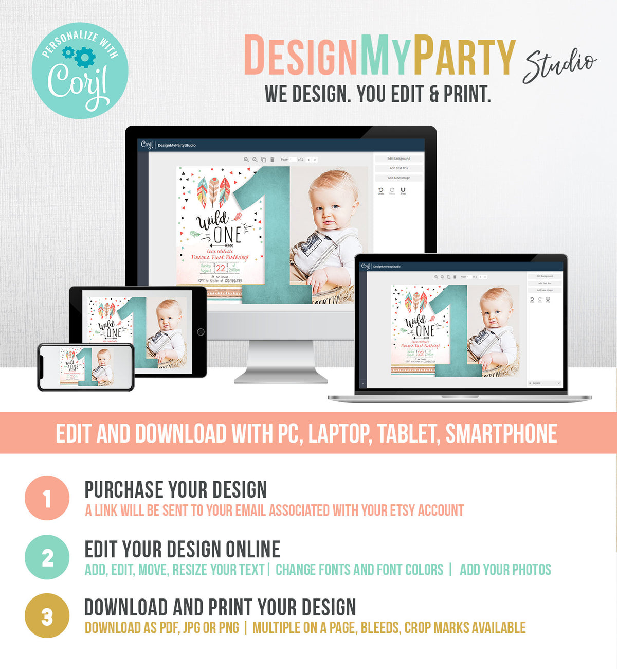 Editable Birthday Invitation Wild One Boy Invite Tribal Boho Arrow Feathers Red Blue Mint Download Printable Template Digital Corjl 0073