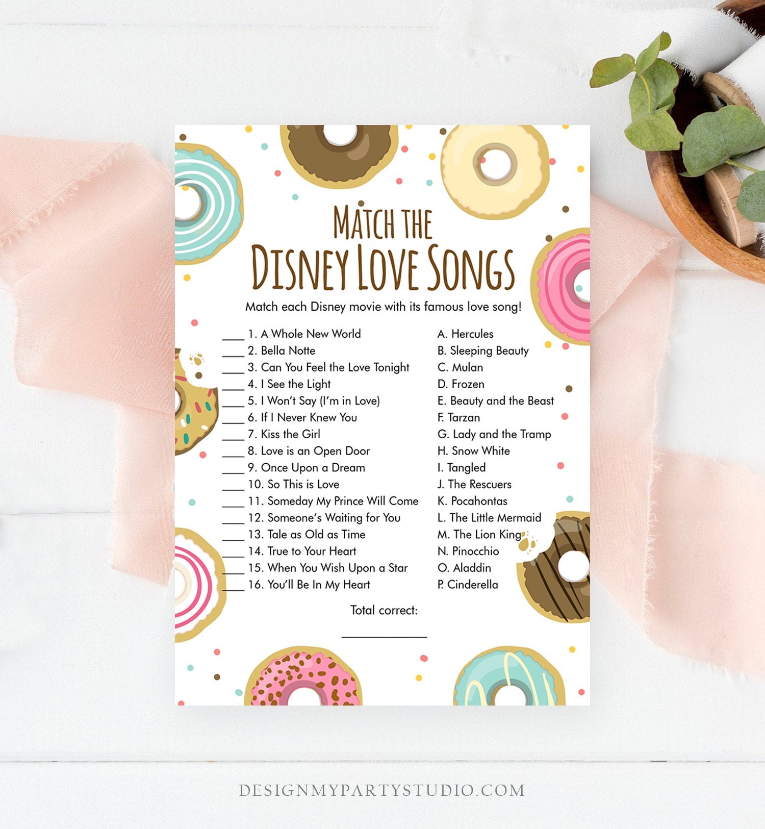 editable-disney-love-songs-bridal-shower-game-quotes-donut-bridal-show-design-my-party-studio for Printable Free Bridal Shower Games Editable Disney Love Songs Bridal Shower Game Quotes Donut Bridal Show - Design My Party Studio for Printable Free Bridal Shower Games