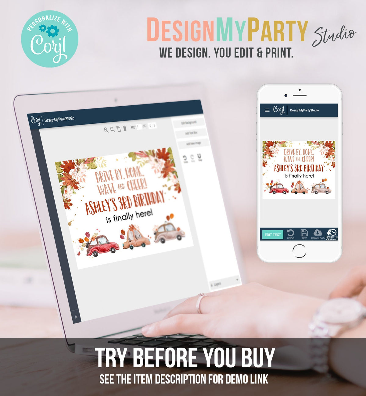 Editable Fall Drive By Birthday Sign Welcome Quarantine Party Poster Welcome Birthday Parade Sign Neutral Template PRINTABLE Corjl 0335