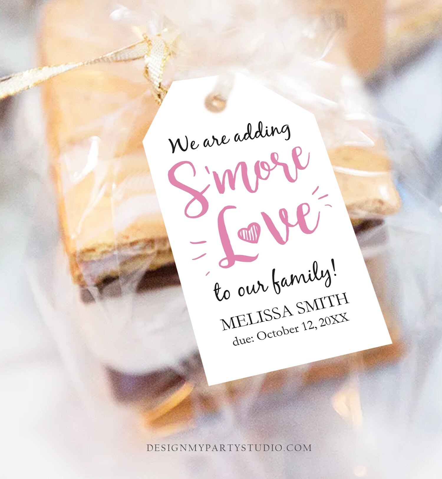 Editable S'more Love Baby Shower Favor Tags Girl We Are Adding Smore Love To Our Family Smores Thank You Tag Printable Corjl Template 0276
