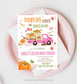 Editable Pumpkin Truck Drive By Birthday Parade Invitation Girl Virtual Party Invite Honk Car Quarantine Fall Download Digital Corjl 0153
