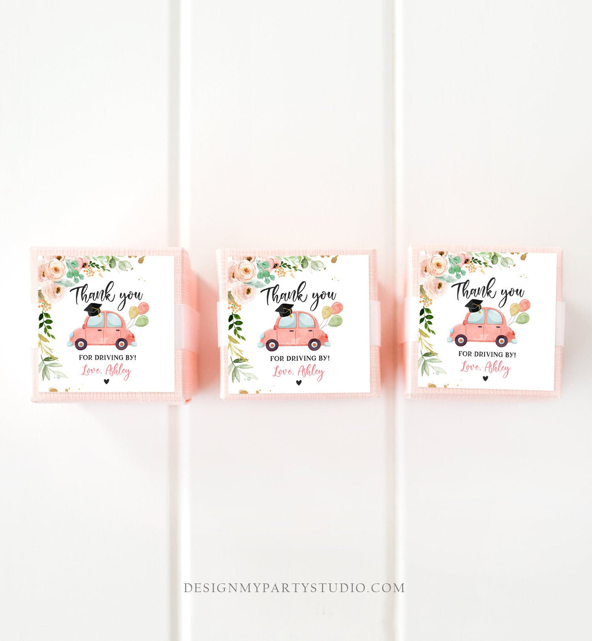 Editable Drive By Favor Tag Thank You Driving By Graduation Pjnk Floral Parade Gift Tags Quarantine Girl Digital Corjl Template 0346