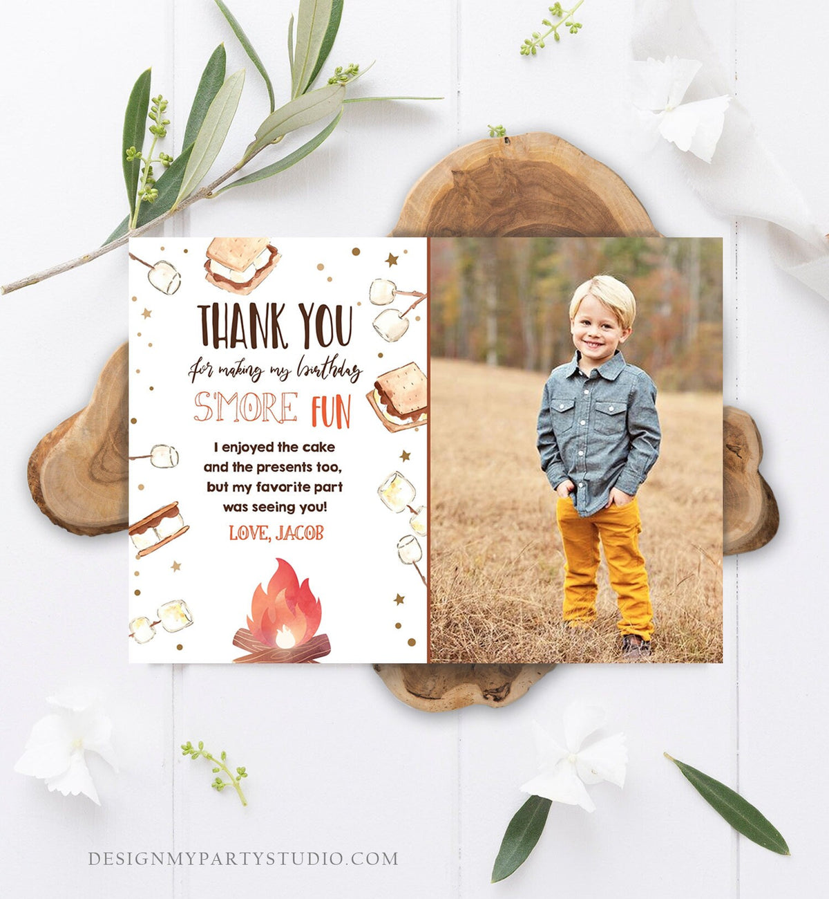 Editable S&#39;more Birthday Thank you Card Smore Fun With You Thank You Rustic Camping Fall Autumn Template Instant Download Corjl 0179