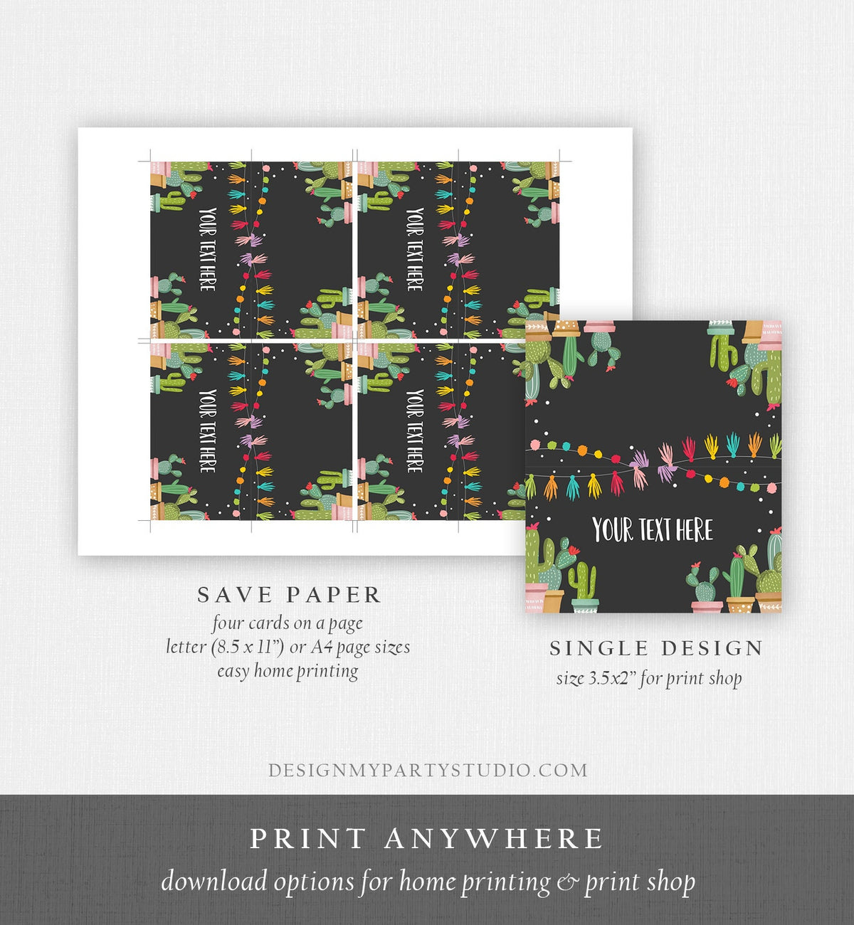 Editable Fiesta Cactus Food Labels Fiesta Party Place Card Tent Card Escort Card Mexican Birthday Fiesta Confetti Decor Corjl Template 0254