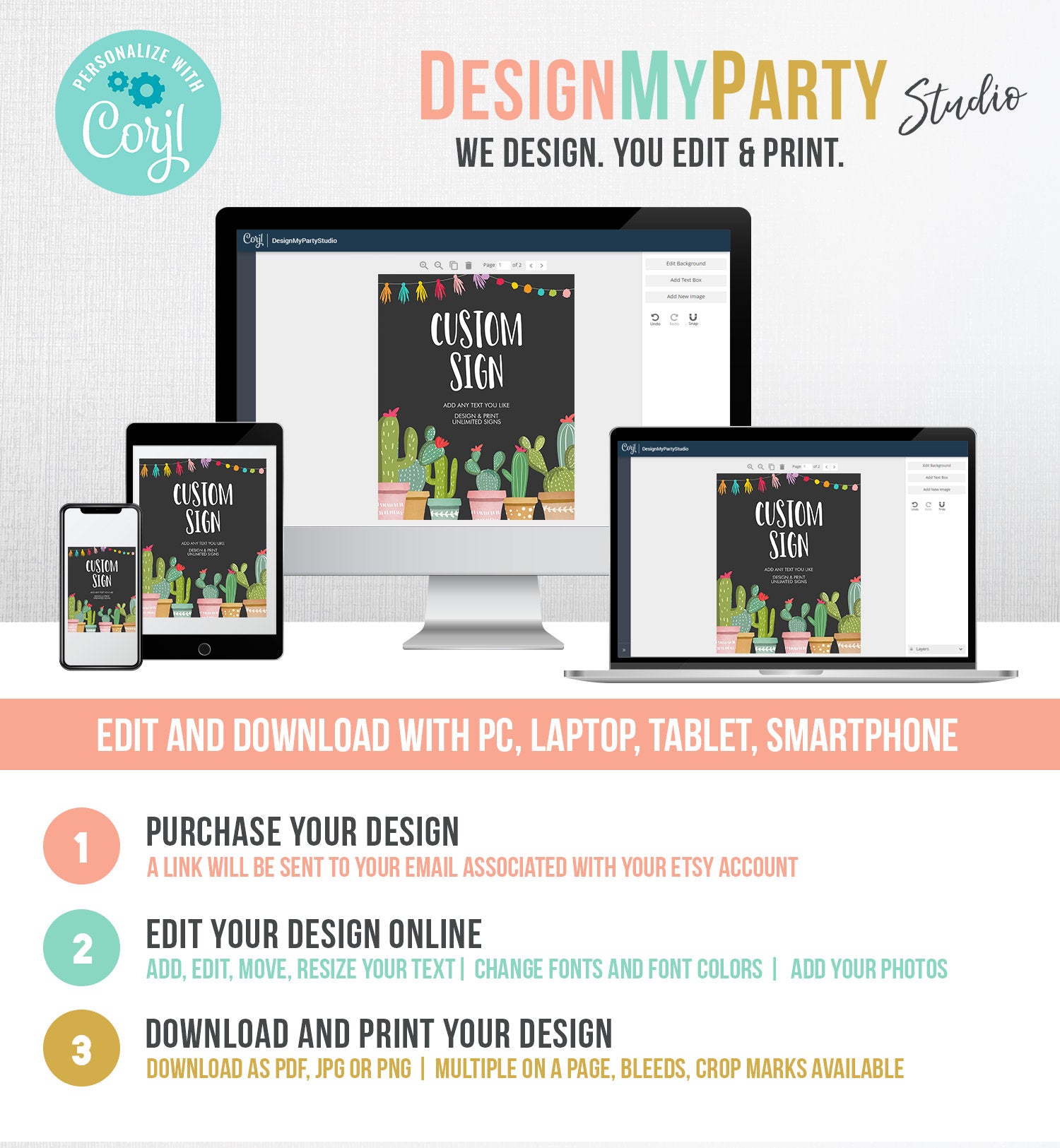 Editable Custom Sign Fiesta Cactus Sign Fiesta Decor Succulent Table Sign Shower Decor Mexican  Download Corjl Template Printable 8x10 0254