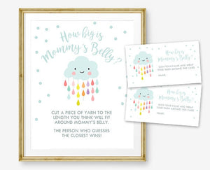 How Big is Mommy's Belly Baby Shower Game Boy Blue Cloud Baby Shower Sprinkle Raindrops Guess Printable Instant Download DIY Game 0036