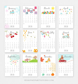 PRINTABLE 2021 Calendar Wall Calendar Desk Calendar Classroom School Calendar 4x6 Month Year Seasons Colorful Digital Instant Download DIY