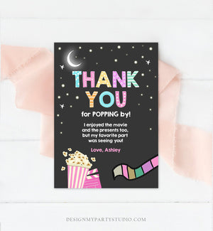 Editable Movie Night Thank You Card Under the Stars Backyard Movie Night Party Birthday Popping By Download Printable Template Corjl 0042