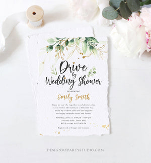 Editable Drive By Wedding Shower Invitation Drive Through Social Distancing Gold Floral Greenery Couples Bridal Shower Corjl Template 0168