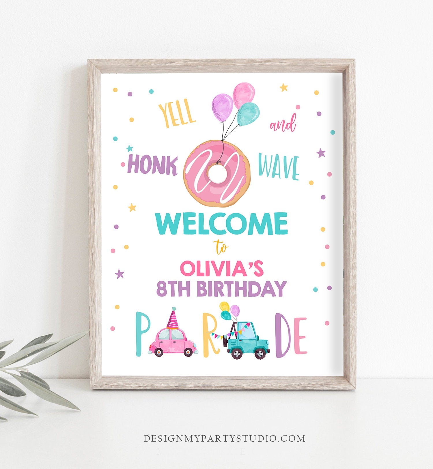 Editable Drive By Birthday Sign Donut Welcome Girl Quarantine Party Poster Welcome Birthday Parade Sign Pink Template PRINTABLE Corjl 0343