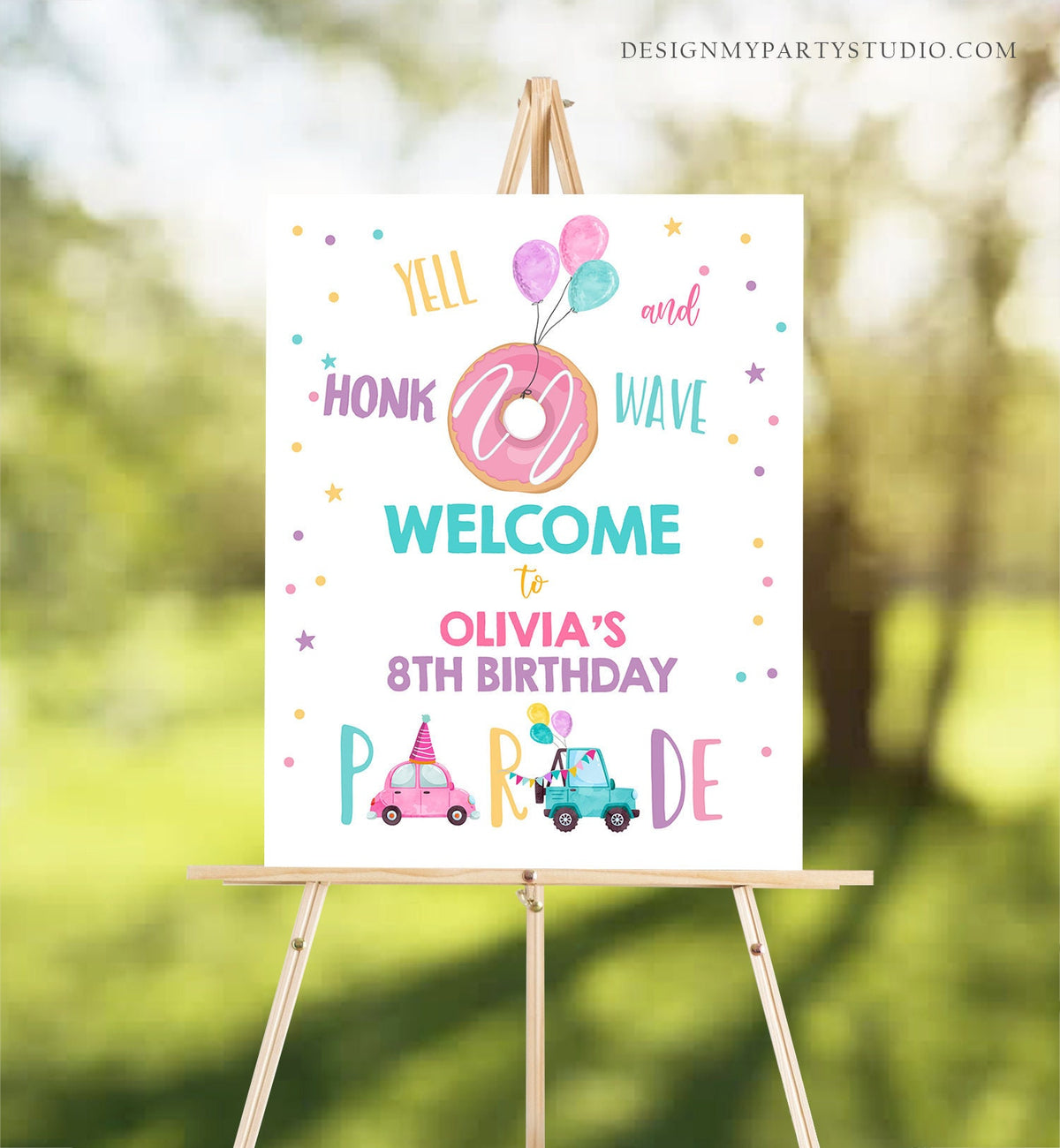 Editable Drive By Birthday Sign Donut Welcome Girl Quarantine Party Poster Welcome Birthday Parade Sign Pink Template PRINTABLE Corjl 0343