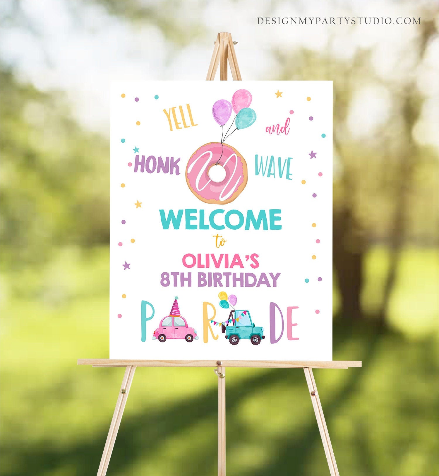 Editable Drive By Birthday Sign Donut Welcome Girl Quarantine Party Poster Welcome Birthday Parade Sign Pink Template PRINTABLE Corjl 0343