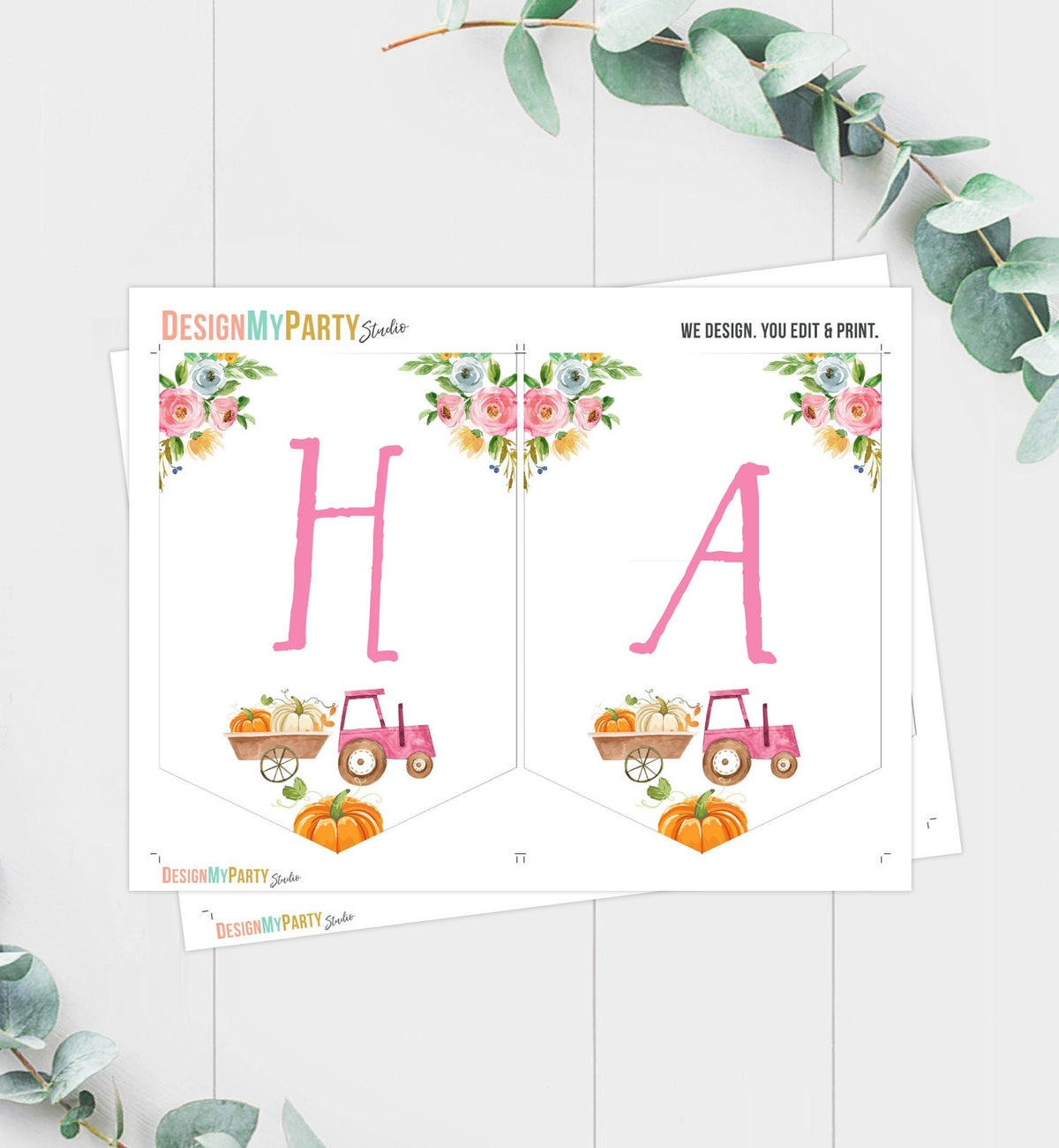 Happy Birthday Banner Pumpkin Farm Birthday Banner Farm Animals Girl Pink Barnyard Birthday Decor Download PRINTABLE DIGITAL DIY 0155