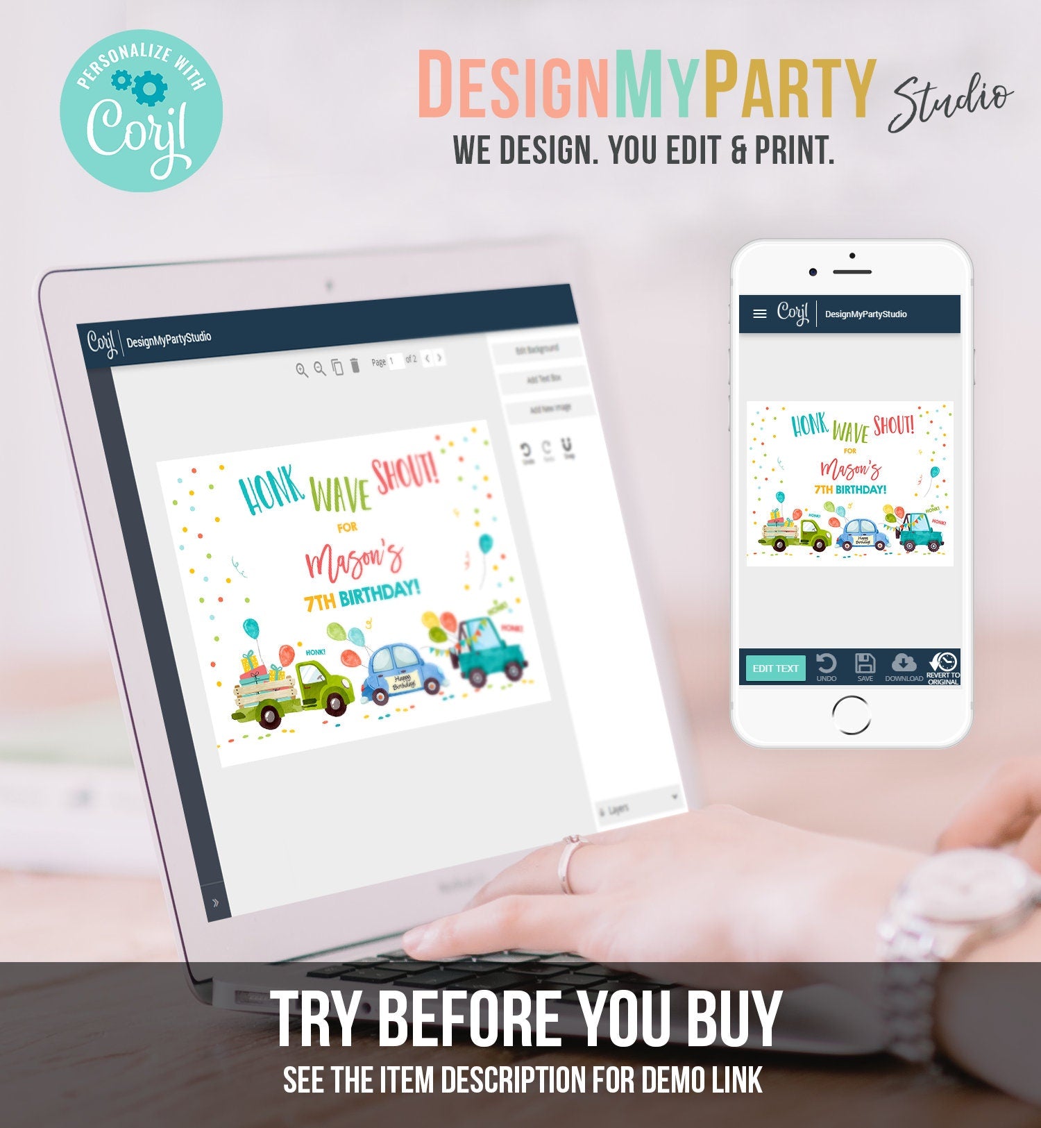 Editable Drive By Birthday Sign Welcome Boy Quarantine Party Poster Honk Wave Birthday Parade Sign Blue Zoom Corjl Template Printable 0333