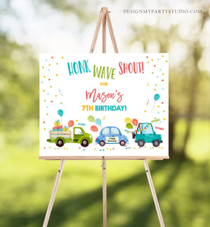 Editable Drive By Birthday Sign Welcome Boy Quarantine Party Poster Honk Wave Birthday Parade Sign Blue Zoom Corjl Template Printable 0333