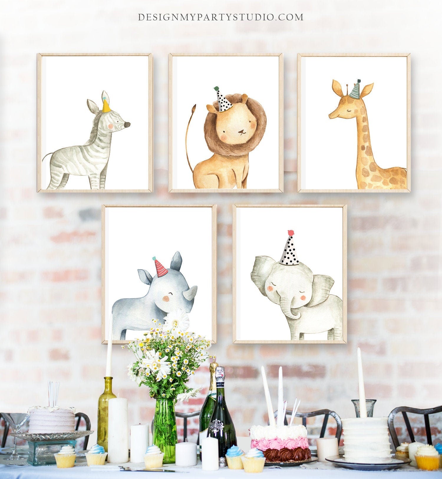 Party Safari Animals Print Set Birthday Decor Wall Art Wild Animals Nursery Party Animals Decor Jungle Lion Giraffe Download Printable 0163
