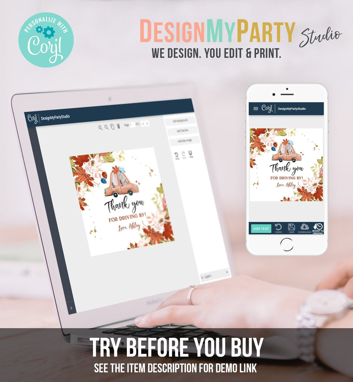 Editable Drive By Favor Tag Fall Drive Through Baby Shower Bridal Shower Birthday Thank You Stickers Quarantine Autumn Blue Boy Corjl 0335