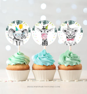Party Animals Cupcake Toppers Favor Tags Birthday Party Decoration Safari Animals Zoo Boy Birthday Wild One download Digital PRINTABLE 0322