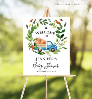 Editable Pumpkin Welcome Sign Pumpkin Truck Birthday Fall Baby Shower Fall Party Welcome 1st Birthday Boy Blue Template Corjl PRINTABLE 0153