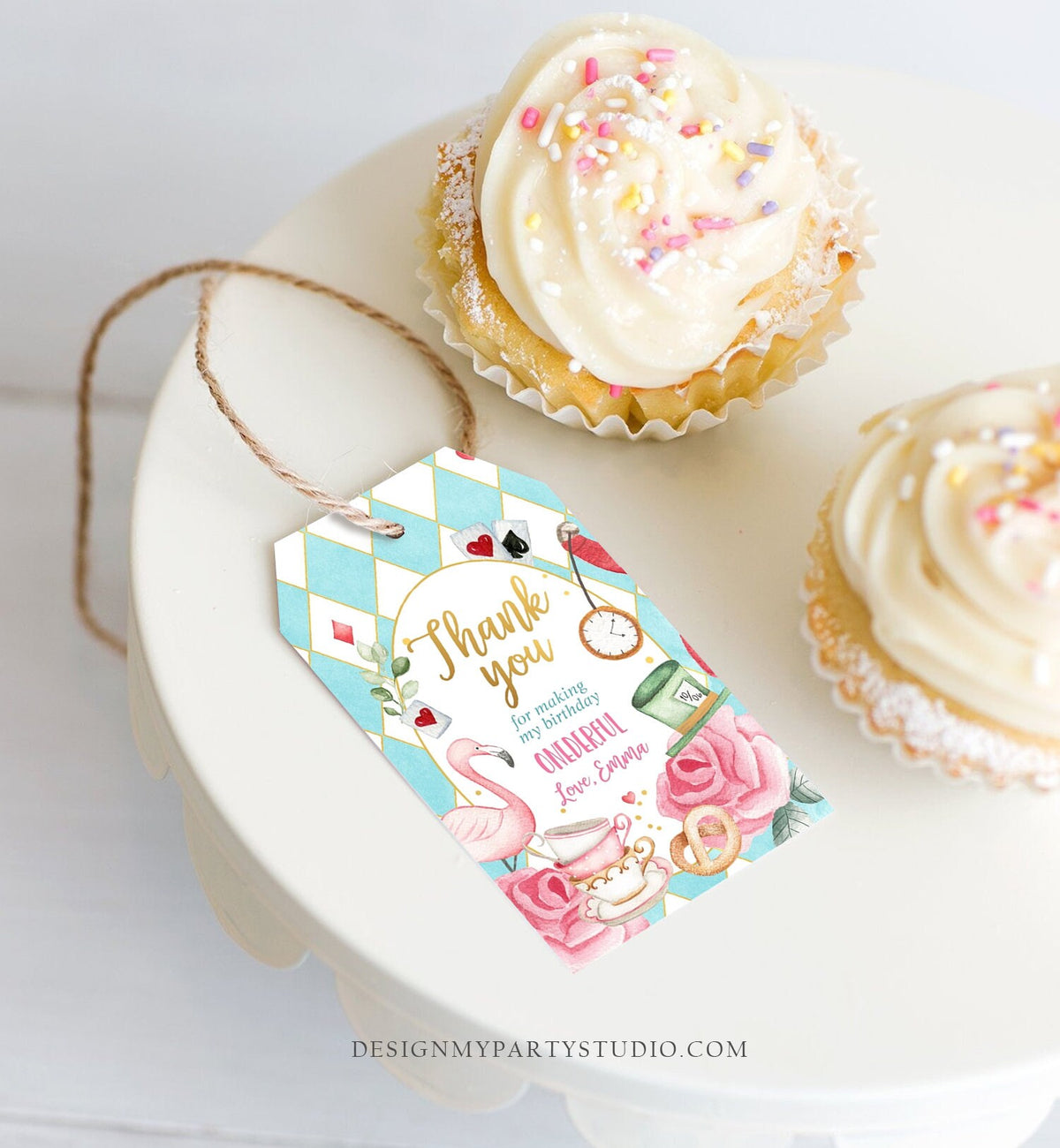 Editable Alice in Wonderland Favor Tags Alice in Onederland Thank You Tags Girl 1st Birthday Tea Party Gift Tag Digital Corjl Template 0350