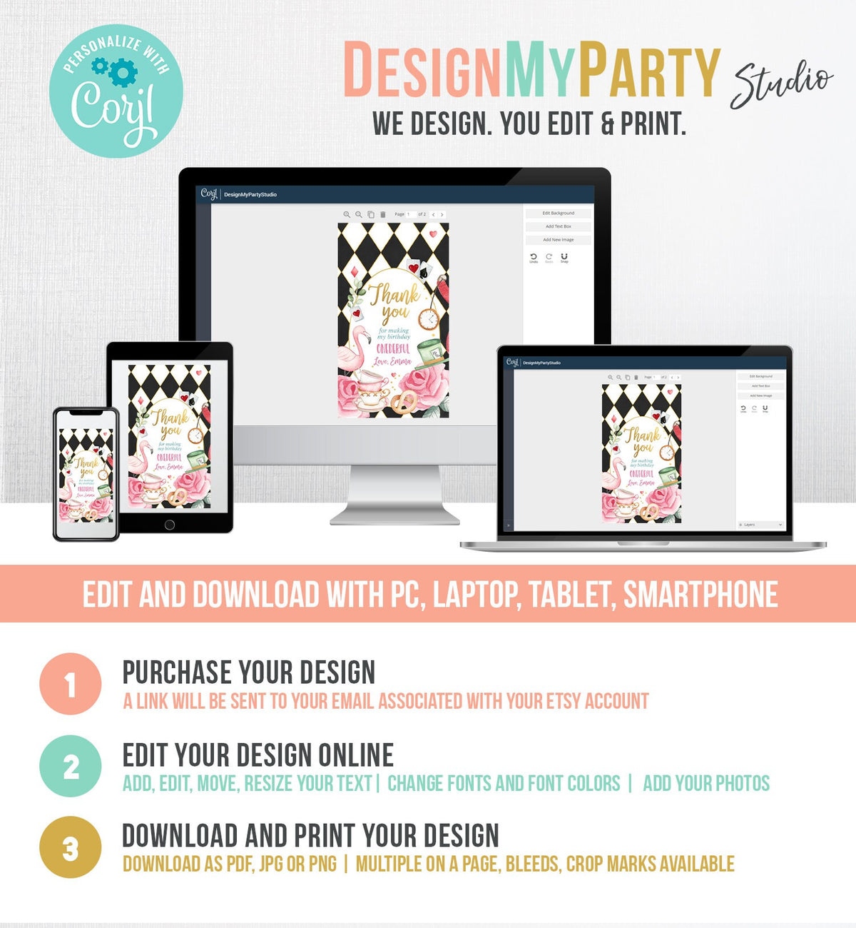 Editable Alice in Wonderland Favor Tags Alice in Onederland Thank You Tags Girl 1st Birthday Tea Party Gift Tag Digital Corjl Template 0350