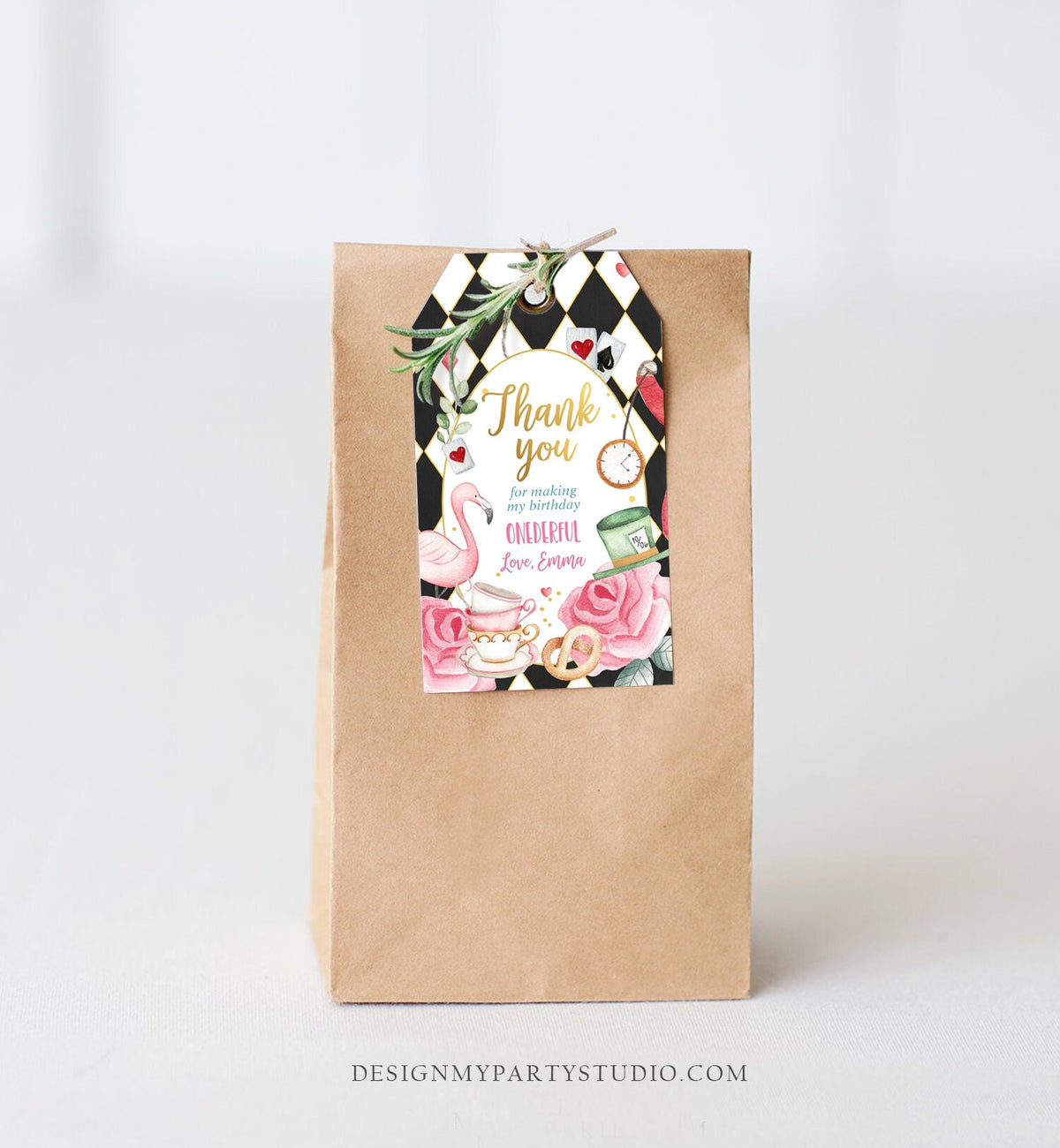 Editable Alice in Wonderland Favor Tags Alice in Onederland Thank You Tags Girl 1st Birthday Tea Party Gift Tag Digital Corjl Template 0350
