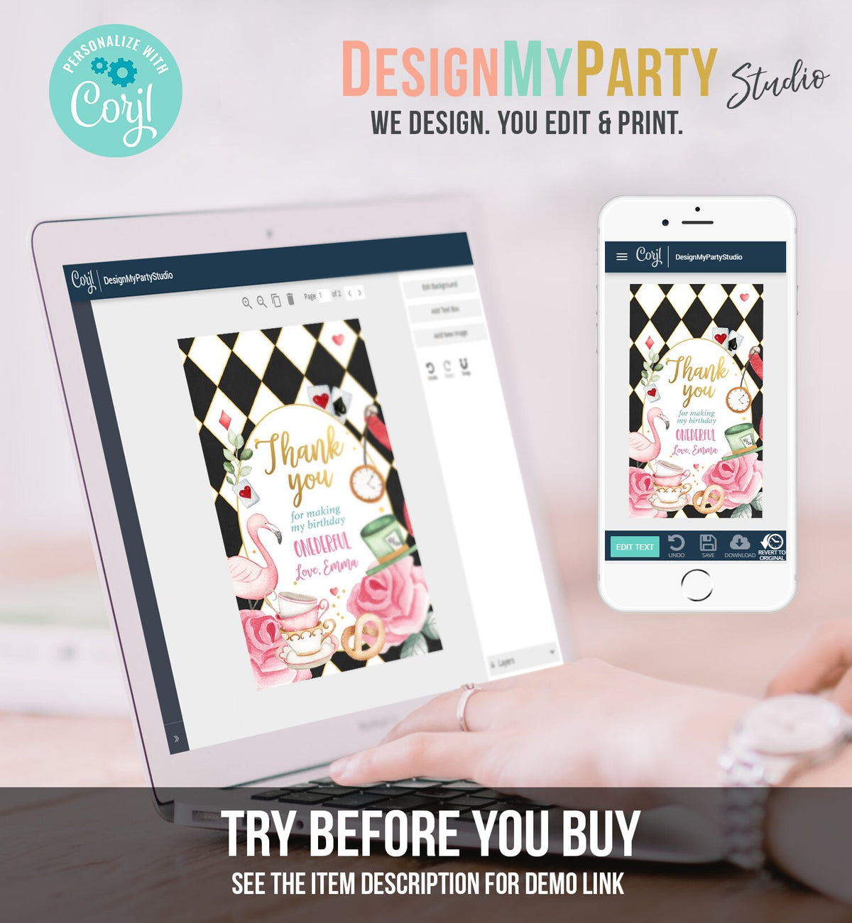 Editable Alice in Wonderland Favor Tags Alice in Onederland Thank You Tags Girl 1st Birthday Tea Party Gift Tag Digital Corjl Template 0350