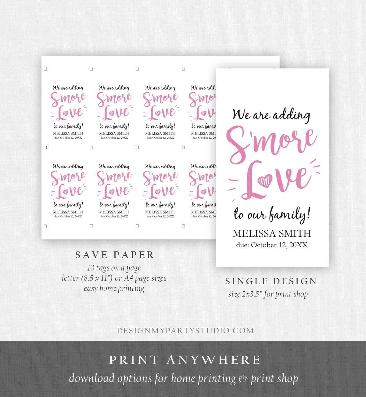 Editable S&#39;more Love Baby Shower Favor Tags Girl We Are Adding Smore Love To Our Family Smores Thank You Tag Printable Corjl Template 0276