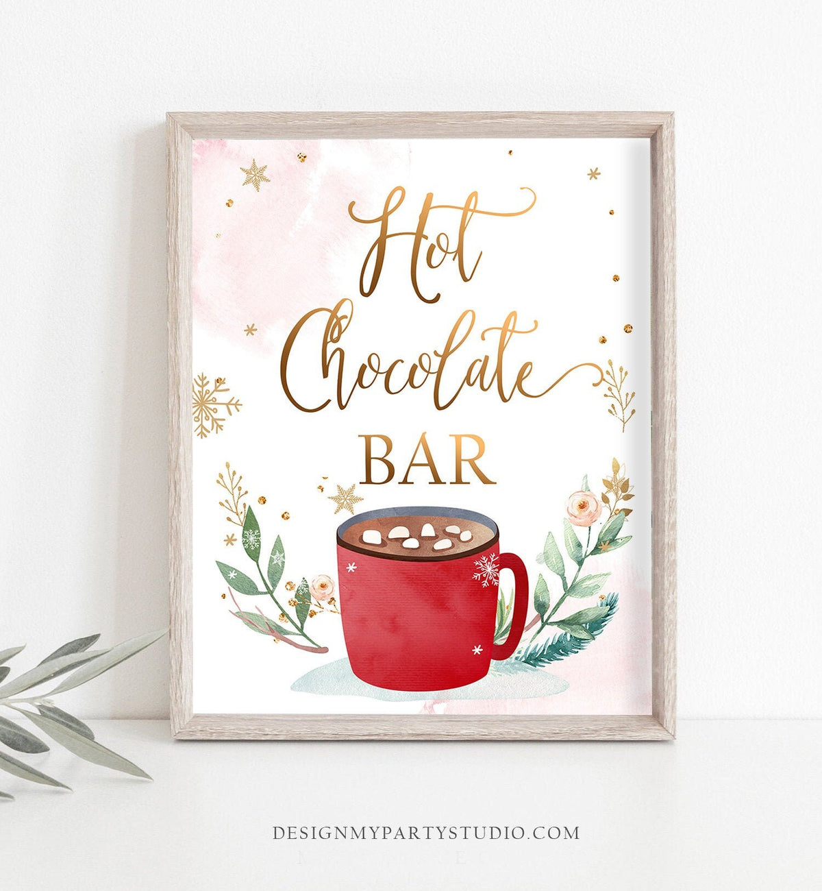 Hot Chocolate Bar Sign Hot Cocoa Bar Printable Table Sign Christmas Birthday Winter Onederland Party Decor Pink Gold Digital PRINTABLE 0353