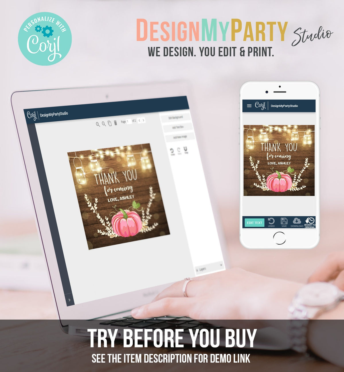 Editable Little Pumpkin Favor Tags Thank You Tag Birthday Baby Shower Fall Sticker Pink Pumpkin Decor Girl Corjl Template Printable 0015