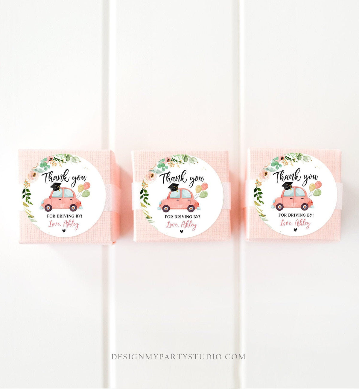 Editable Drive By Favor Tag Thank You Driving By Graduation Pjnk Floral Parade Gift Tags Quarantine Girl Digital Corjl Template 0346