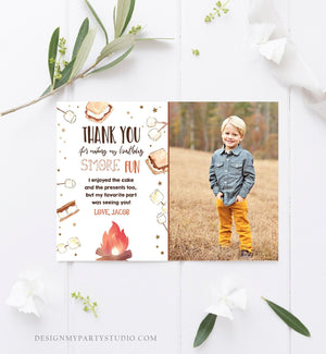 Editable S'more Birthday Thank you Card Smore Fun With You Thank You Rustic Camping Fall Autumn Template Instant Download Corjl 0179